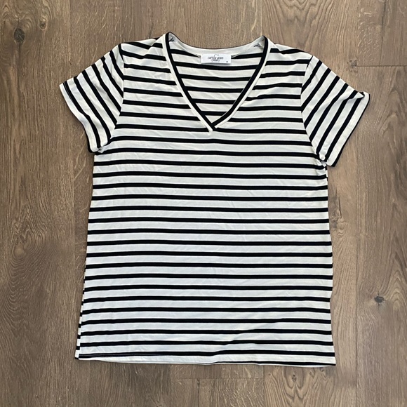 Carly Jean Los Angeles Tops - CJLA Striped V-Neck Tee